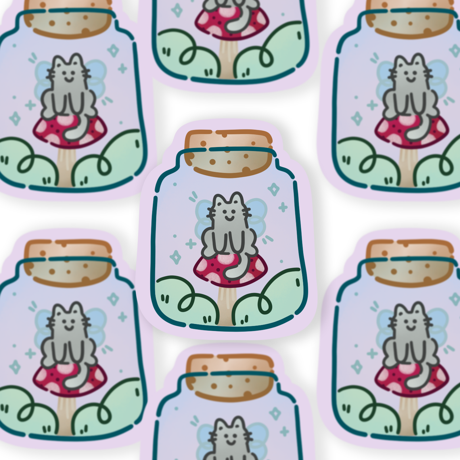 Kitty Fairy Jar - Die Cut Sticker
