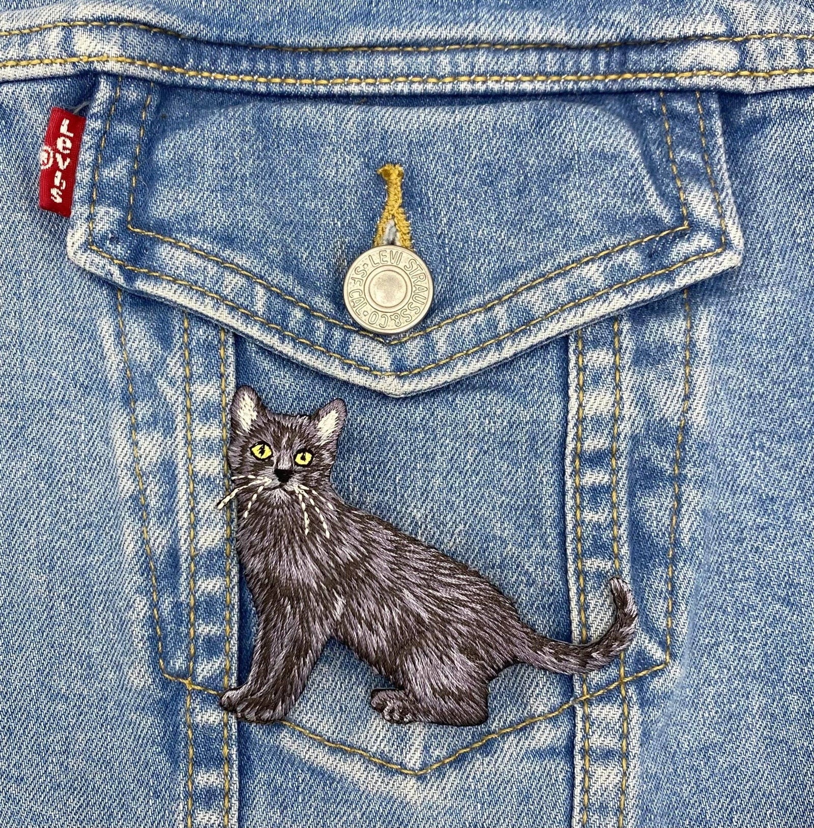 Realistic Full Body Black Cat - Embroidered Iron on Patch