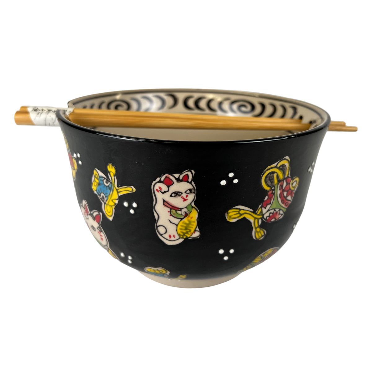 Lucky Cat Black - Noodle Bowl With Chopsticks Set