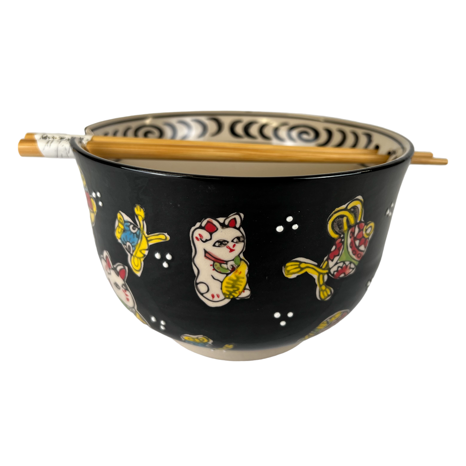 Lucky Cat Black - Noodle Bowl With Chopsticks Set