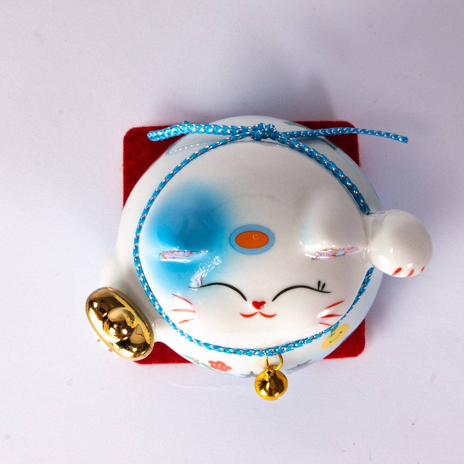 Blue and White Lucky Cat - Ceramic Figurine
