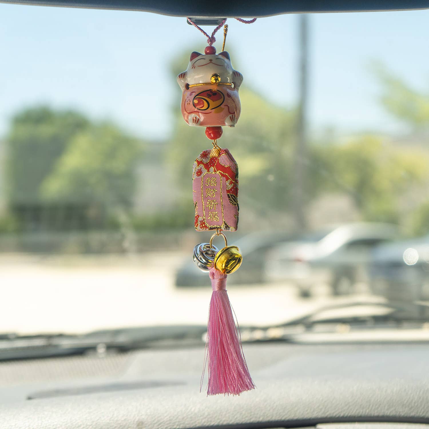 Maneki Neko Pink Lucky Cat - Hanging Charm