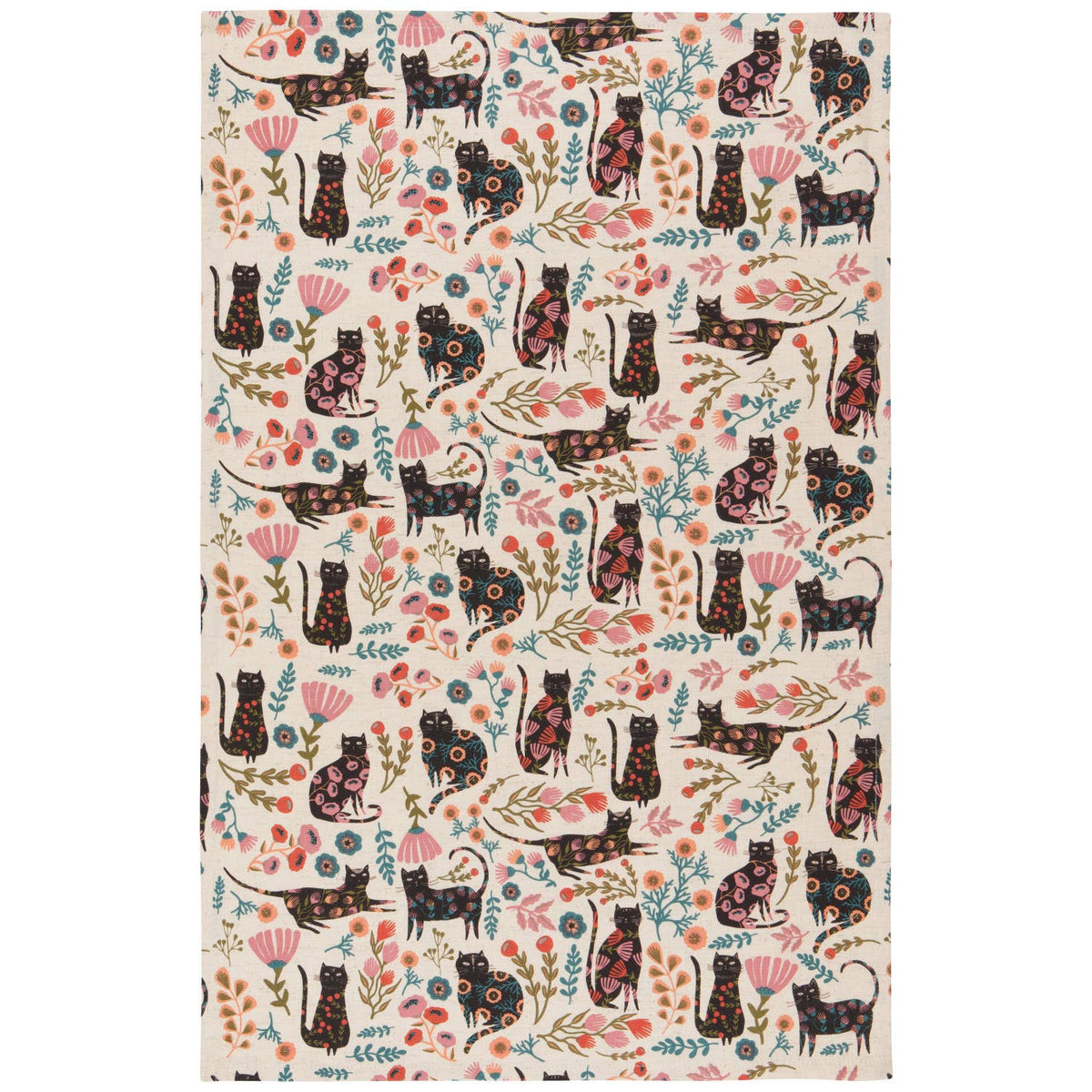 Black Cats in Flowers - Tea towel