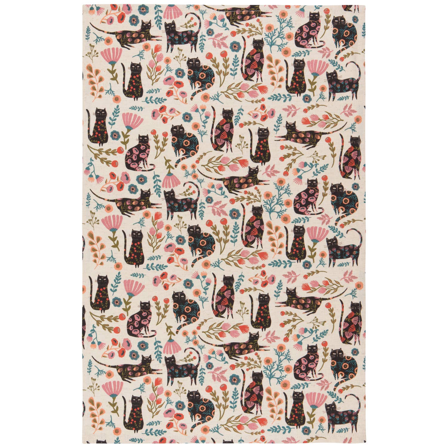 Black Cats in Flowers - Tea towel