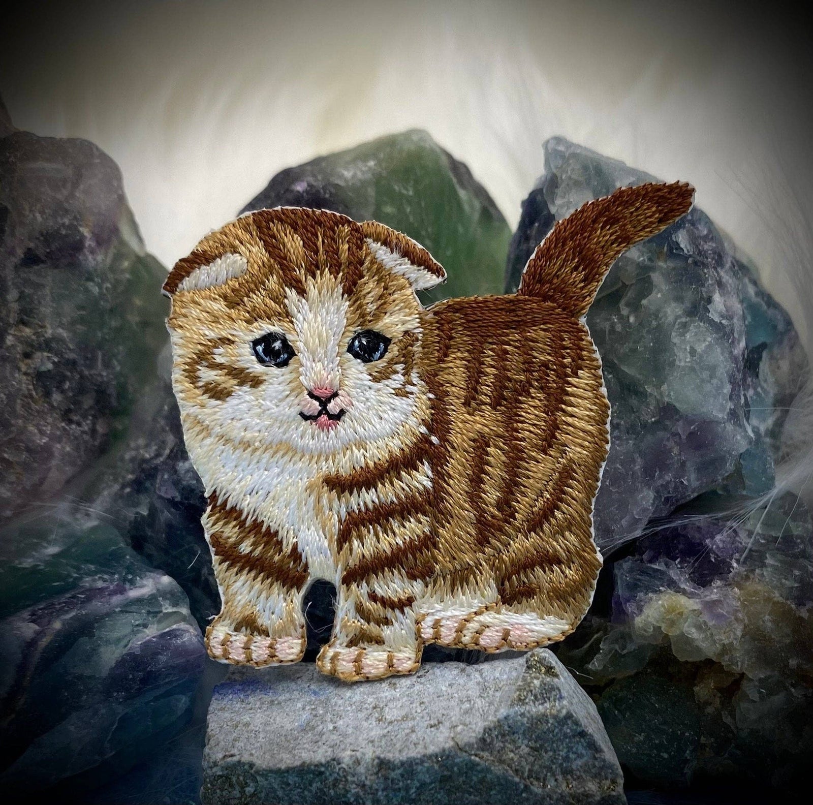 Scottish Fold Orange Tabby Cat - Embroidered Iron on Patch