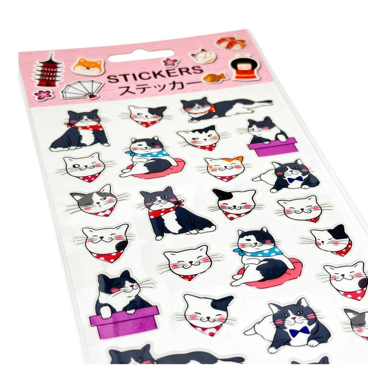 Gray and White Cats with Bandanas - Puffy Stickers