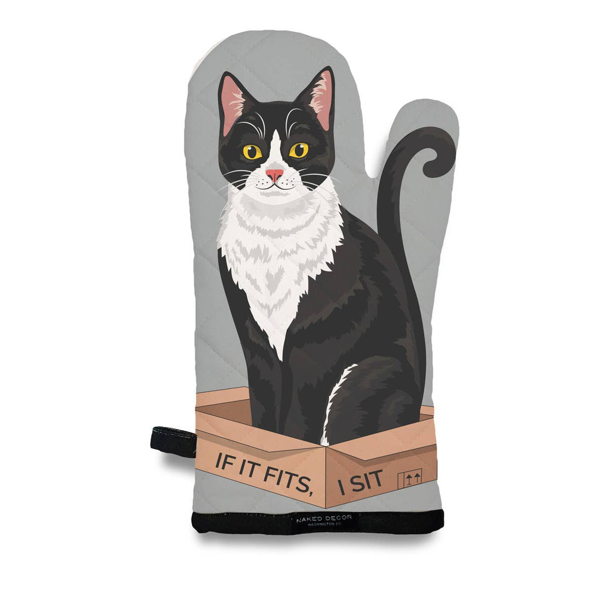 Black and White- Tuxedo Cat, If It Fits, I Sit - Oven Mitt 