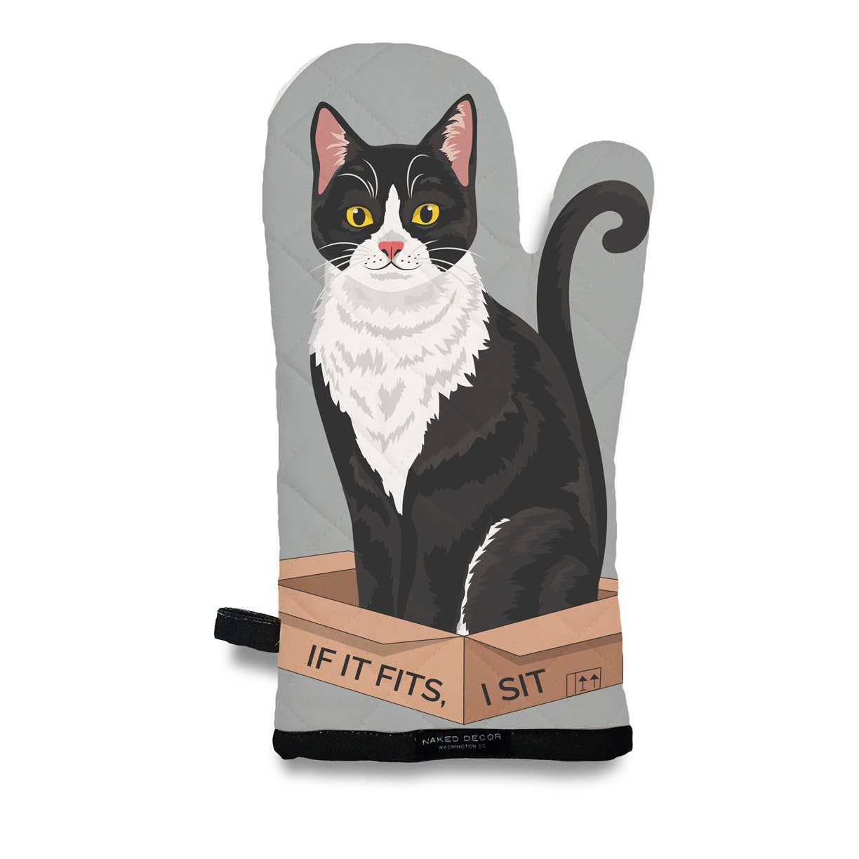 Black and White- Tuxedo Cat, If It Fits, I Sit - Oven Mitt 