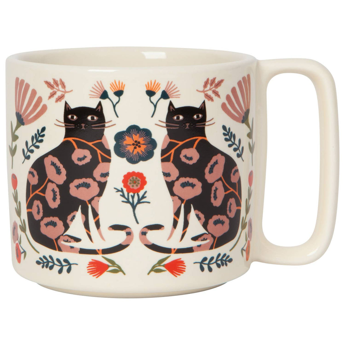 Black Floral Cats - Ceramic Mug - 11oz