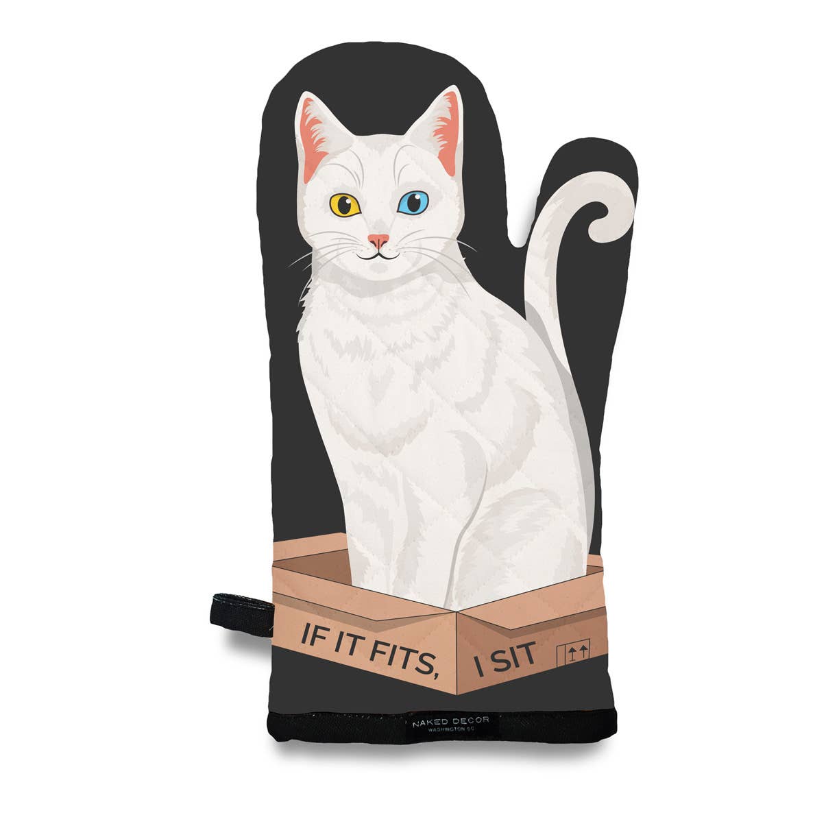 White Kitty Cat, If It Fits, I Sit - Oven Mitt 
