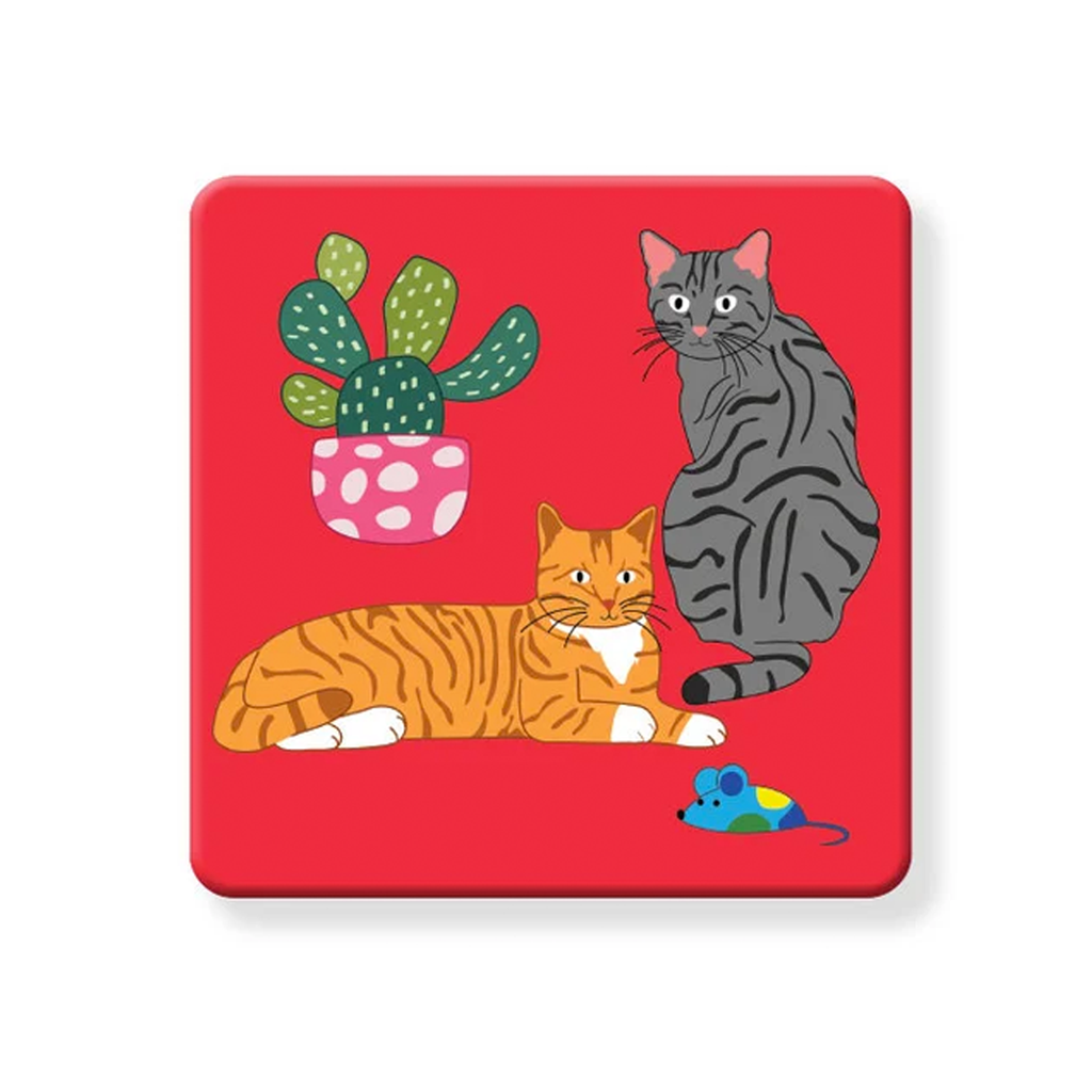 At Home With Orange And Grey Cat - Cork Coaster