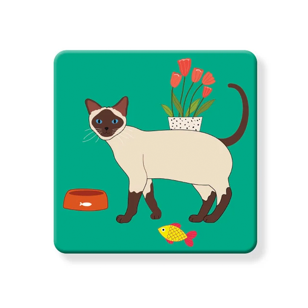 At Home With Siamese Cat - Cork Coaster