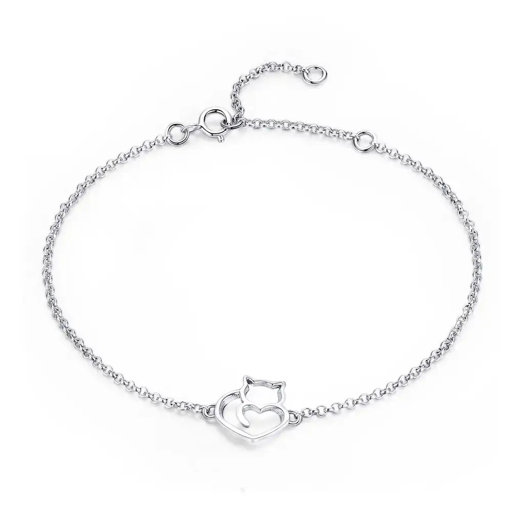 Cat Heart - Sterling Silver Bracelet