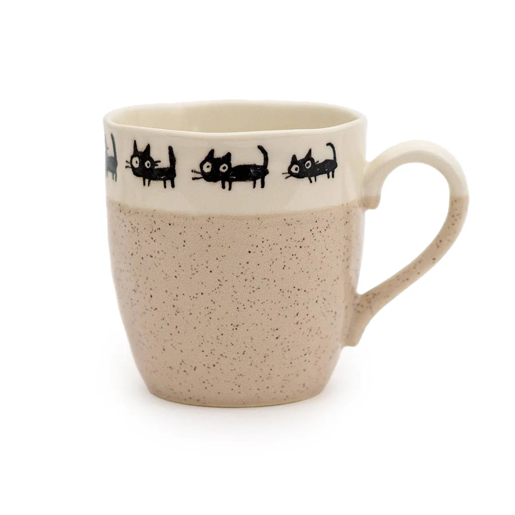 Handmade Cat Mug Mino Ware - Beige