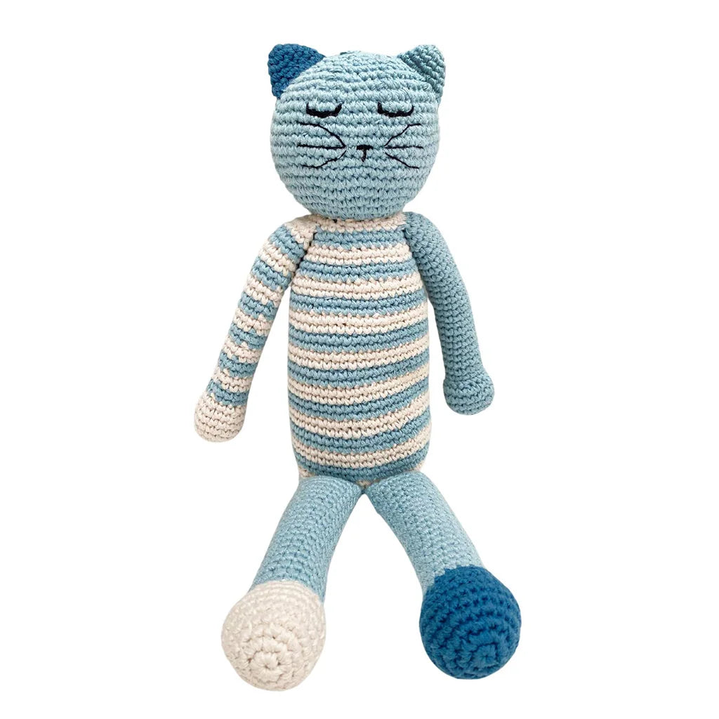 Blue Sleepy Kitty - Knitted Cotton Plush