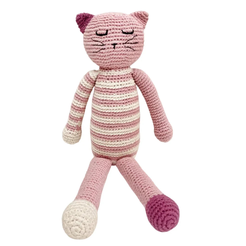 Pink Sleepy Kitty - Knitted Cotton Plush
