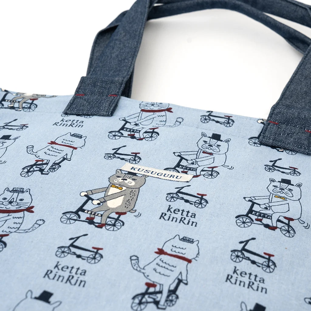 Biking Cat - Embroidered Tote Bag – Blue