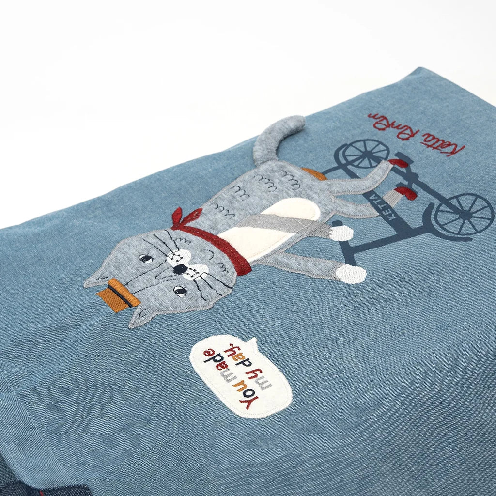 Biking Cat - Embroidered Tote Bag – Blue