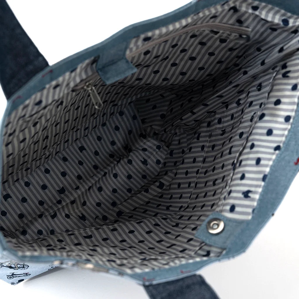 Biking Cat - Embroidered Tote Bag – Blue