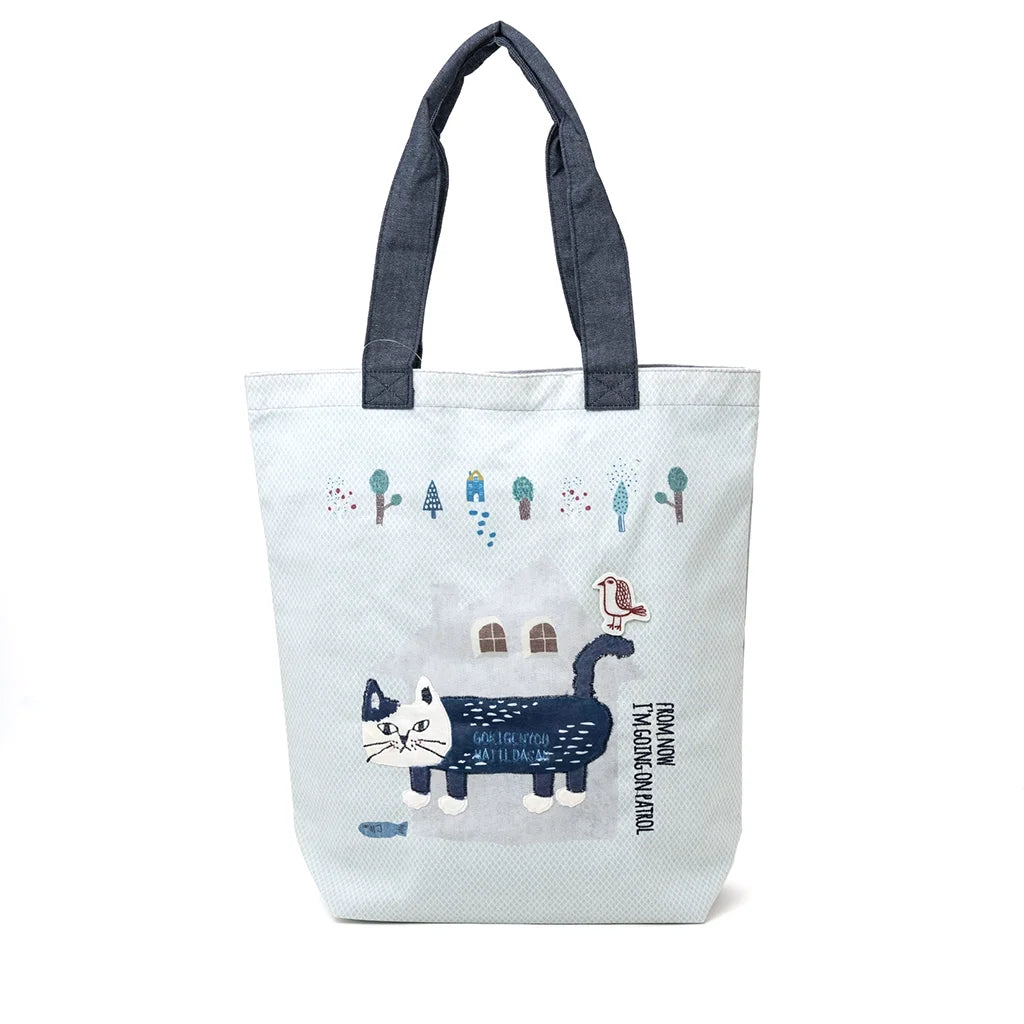 Black and White Cat - Embroidered Tote Bag