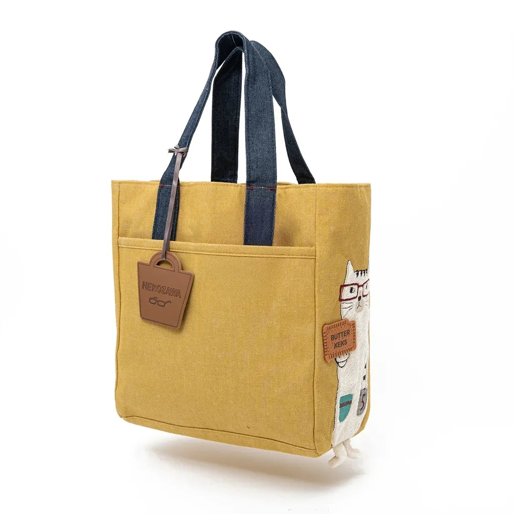 Butter Cookie Cat - Embroidered Fabric Small Tote Bag