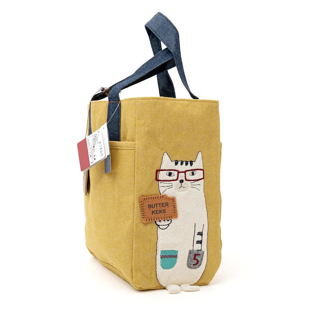 Butter Cookie Cat - Embroidered Fabric Small Tote Bag