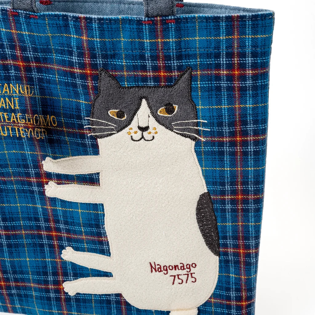Kusuguru Japan Nago Cat - Embroidered Small Tote - Blue