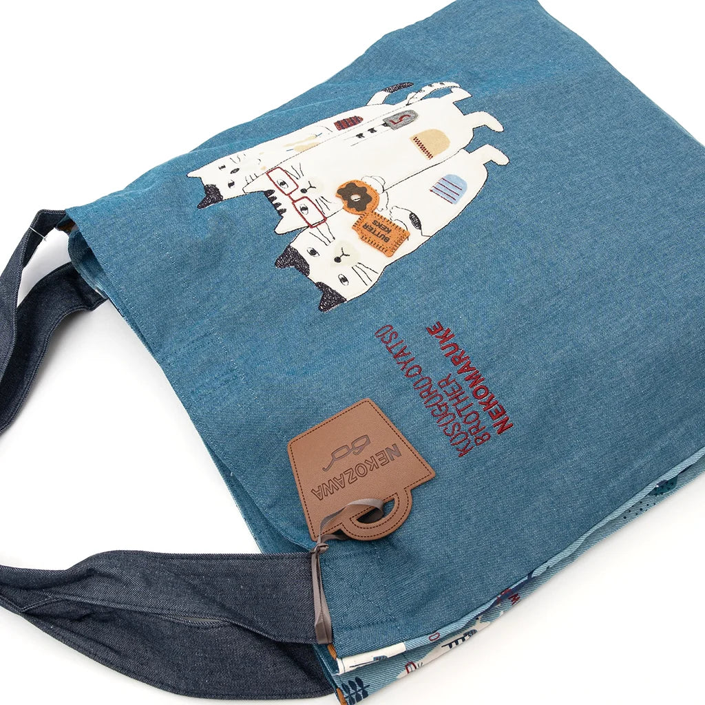 Three Cats - Embroidered Large Tote Bag