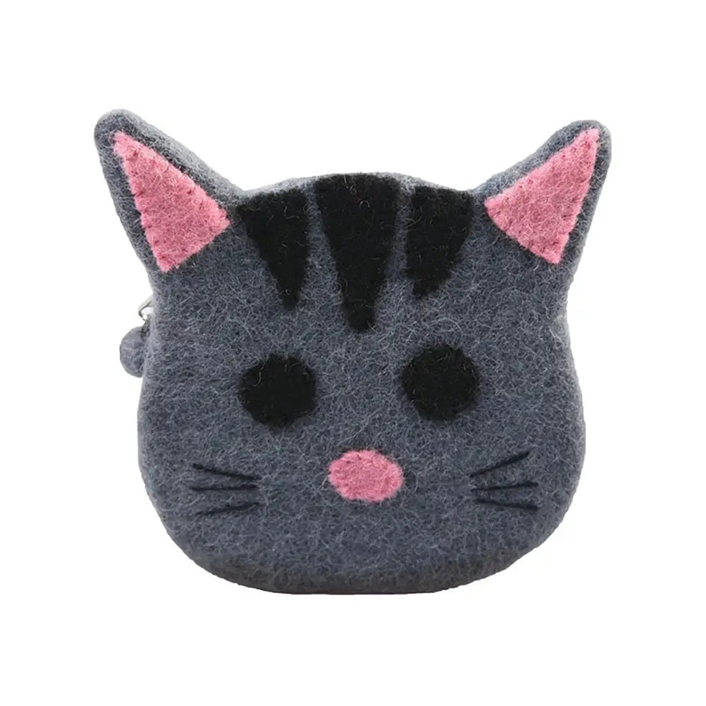 Grey Tabby Cat Face - Hand Felted Wallet