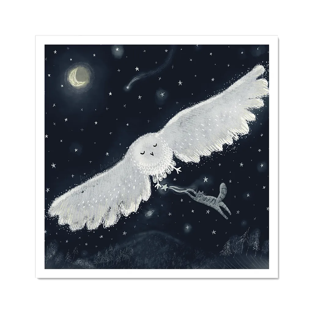 Cat and Owl - Art Print