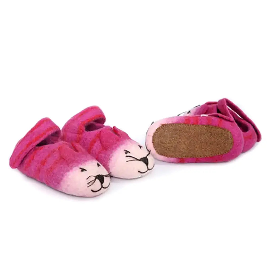 Pink Kitties - Hand Felted Kid Shoes