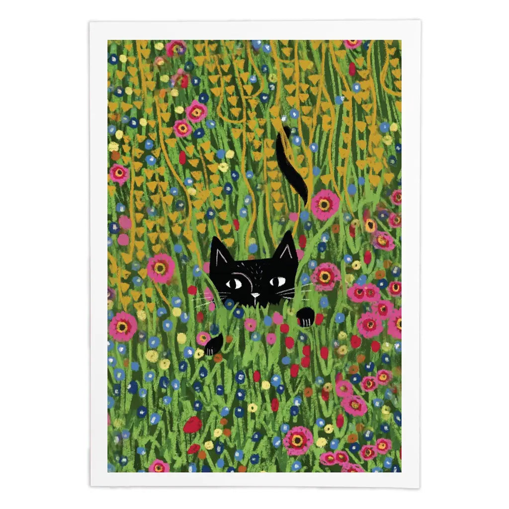 Cat hiding in a Klimt Garden - Art Print
