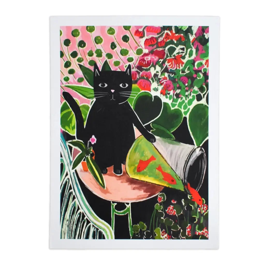 Catisse and the Goldfish - Cat Art Print