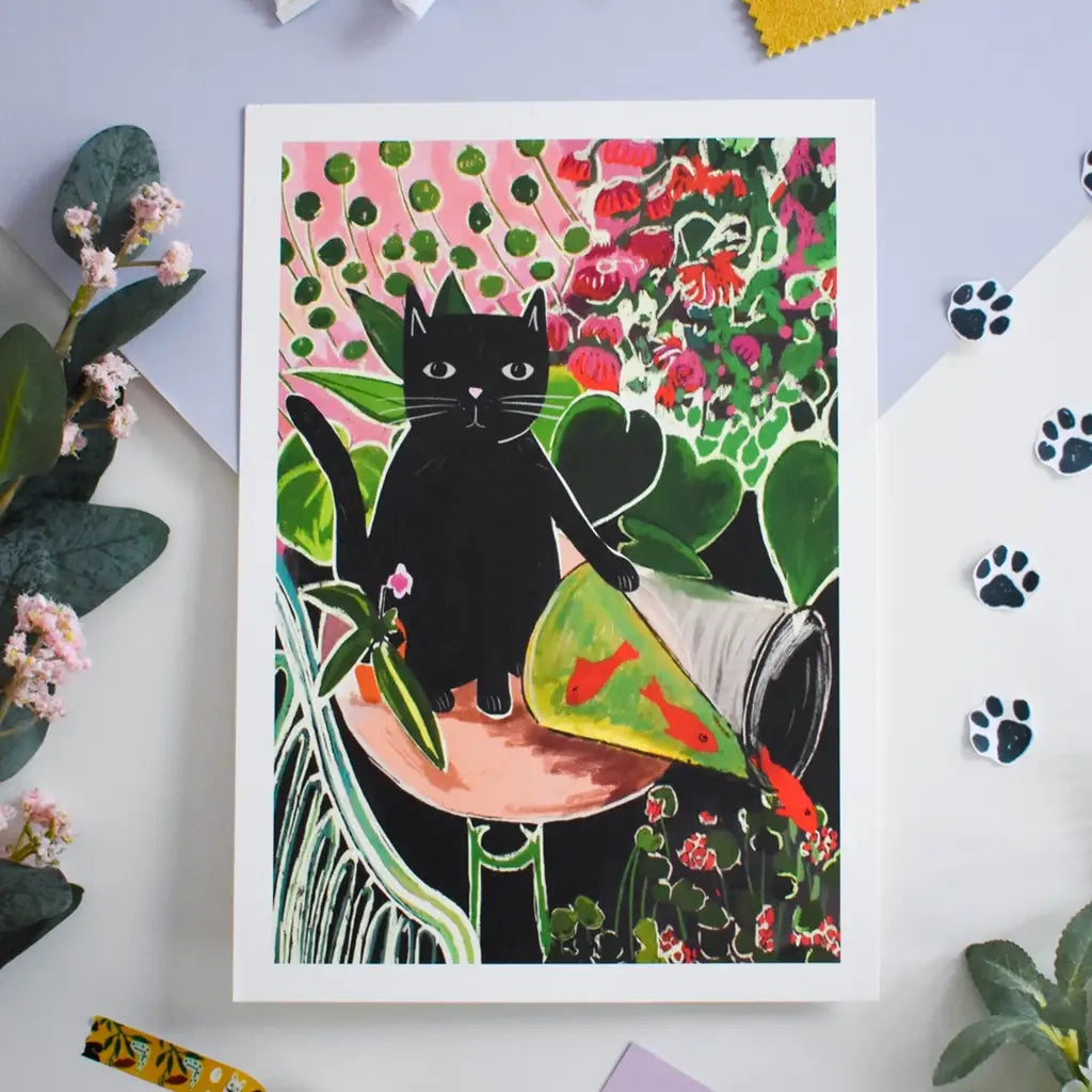 Catisse and the Goldfish - Cat Art Print