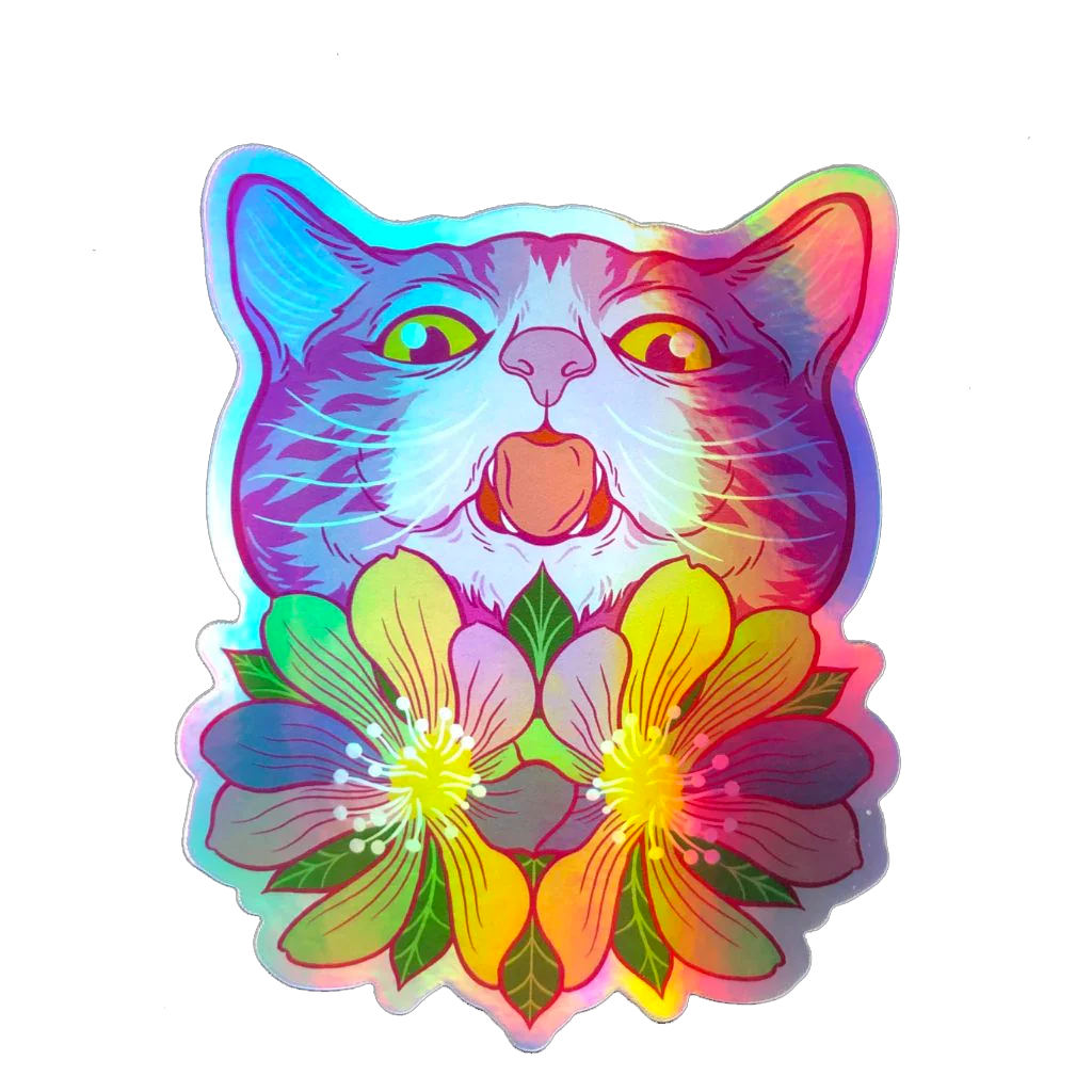 Sapphic Flower Kitty - Holographic Sticker