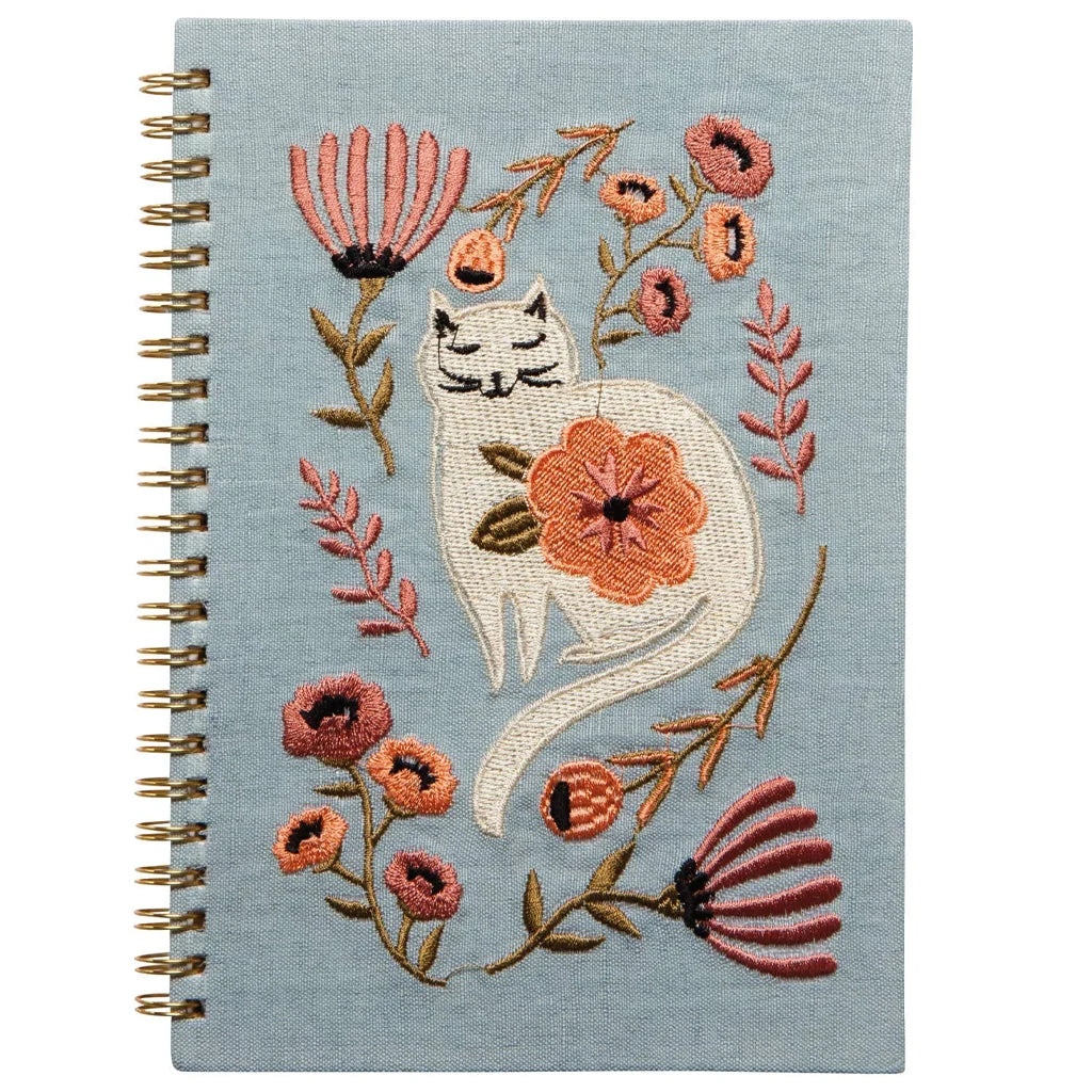 Cat &amp; Flowers Embroidered Journal/Notebook