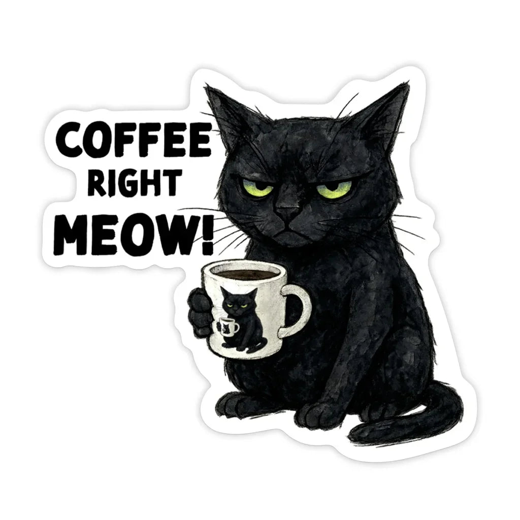 Black Cat Coffee Right Meow! - Die Cut Sticker