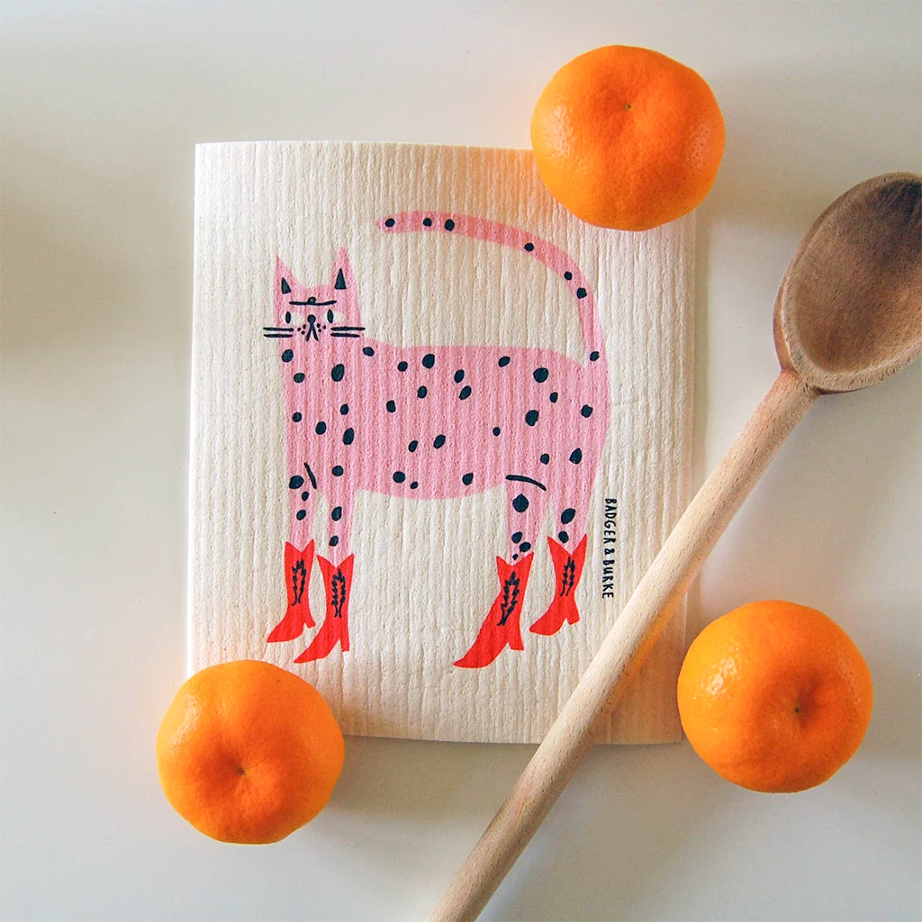 Pink Cowboy Kitty - Swedish Sponge Cloth / Reusable Towel