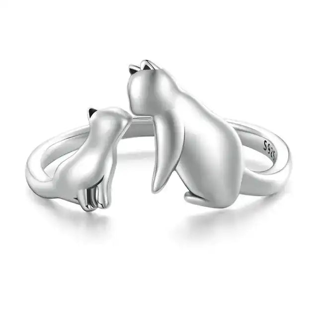 Cat & Kitten - Sterling Silver Ring