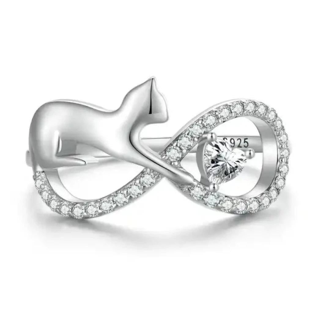 Zircon Infinity Cat - Sterling Silver Ring