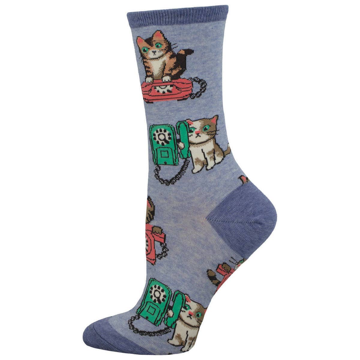 Cat Calls Blue Heather - Crew Socks - S/M