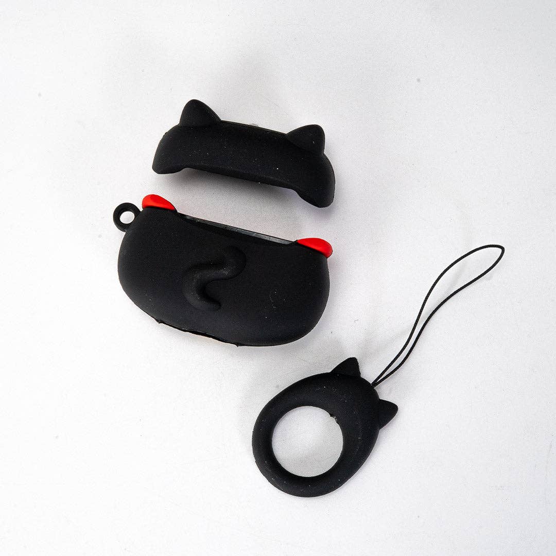 Black Lucky Cat - Silicone Protection Case - Airpods 4th Gen