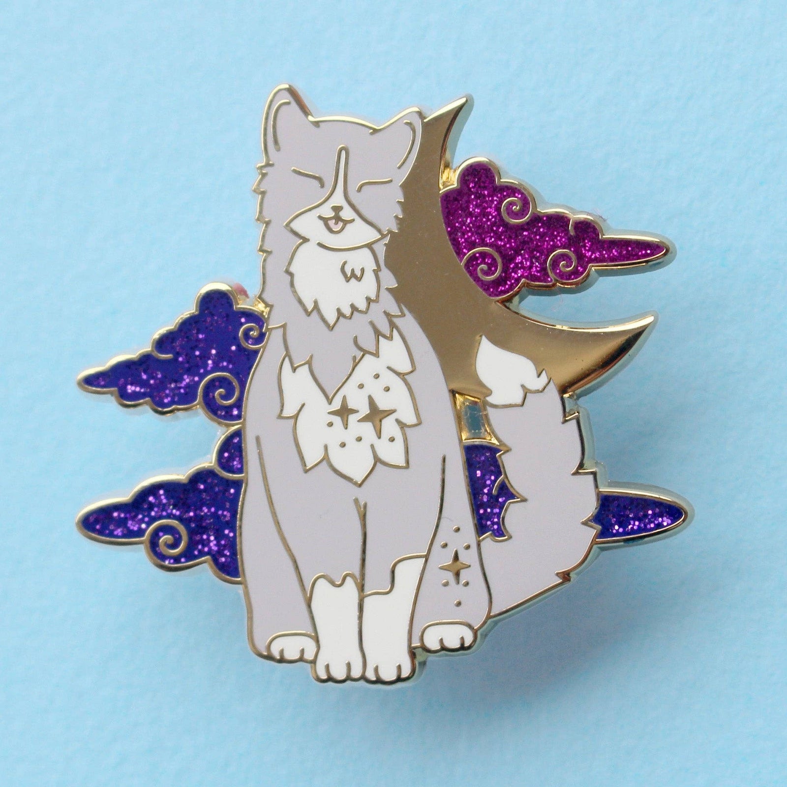 Fluffy Grey & White Cat - Hard Enamel Pin