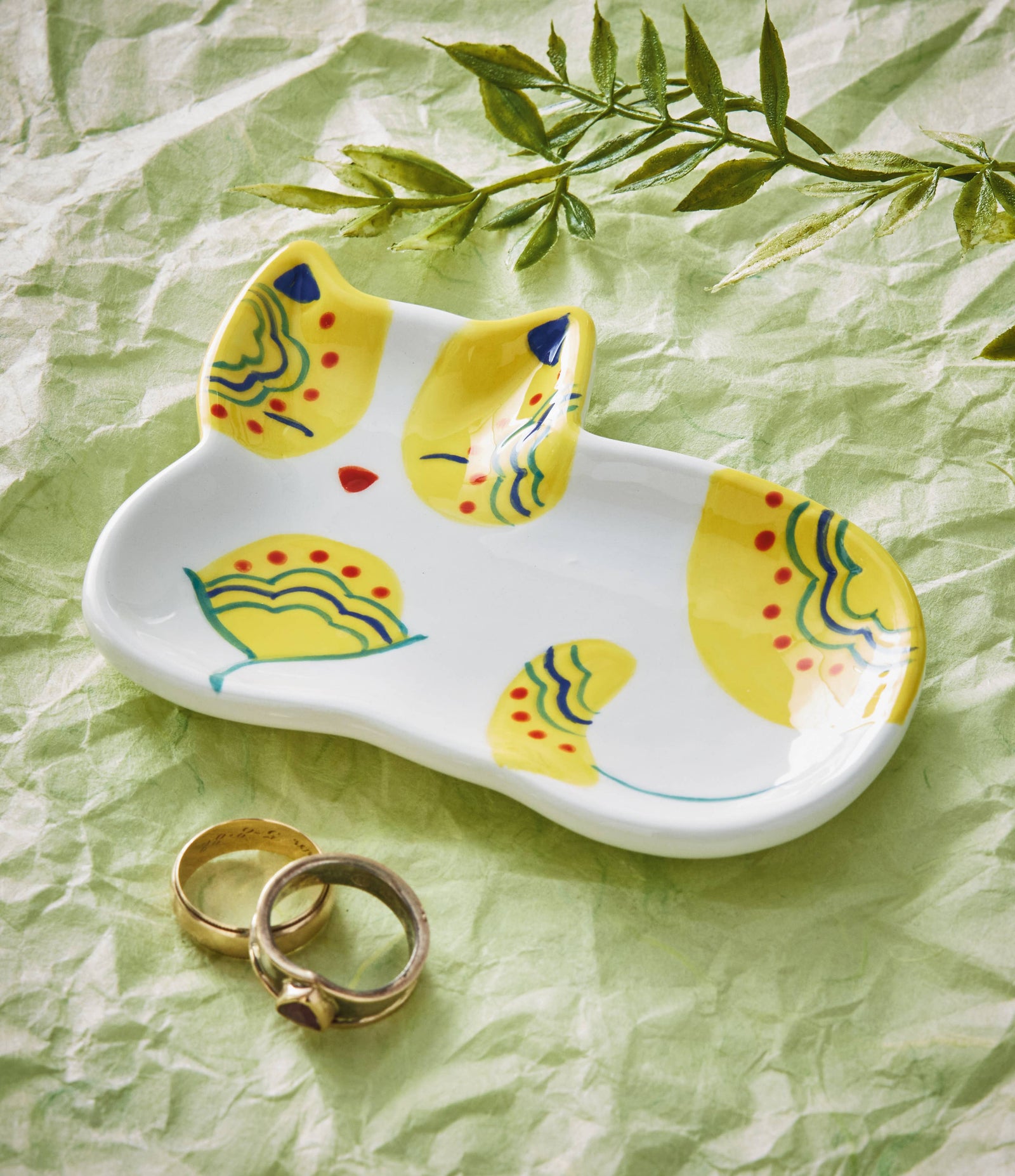 Floral Yellow Calico Cat - Trinket Dish