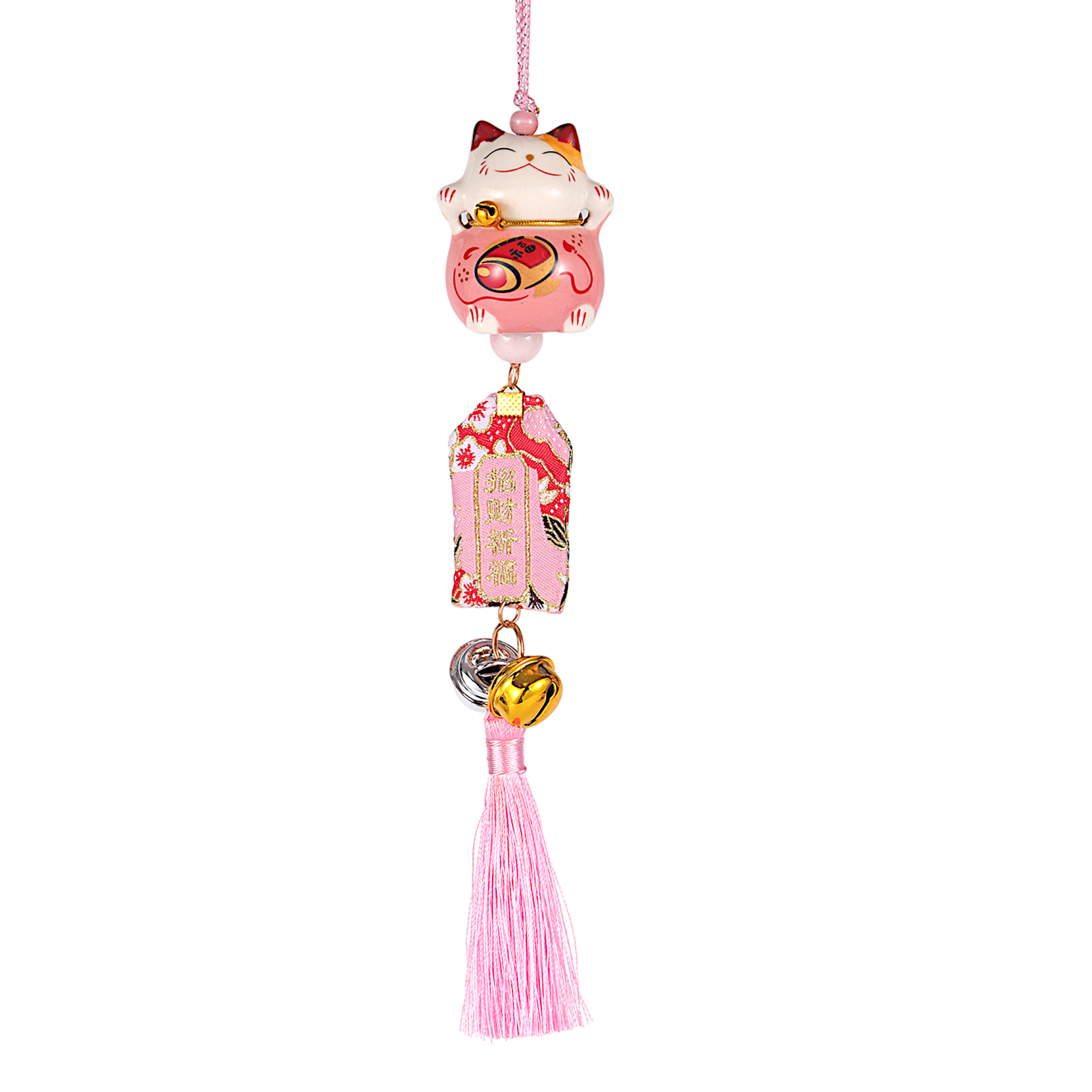 Maneki Neko Pink Lucky Cat - Hanging Charm