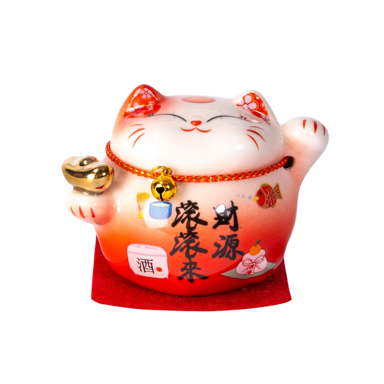 Lucky Cat Red - Ceramic Figurine