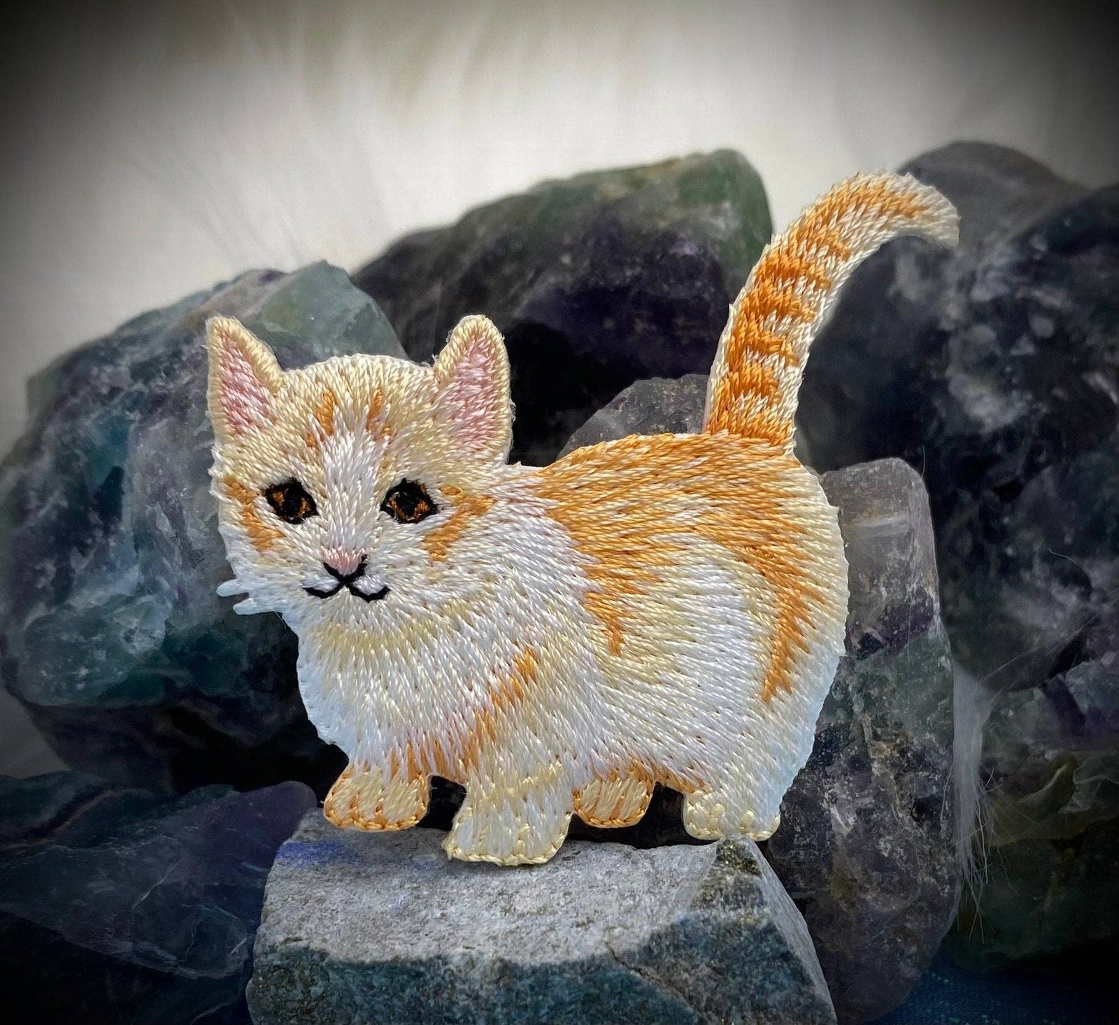 Orange and White Tabby Kitty Cat - Embroidered Iron on Patch