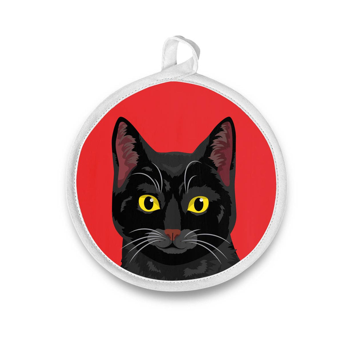Modern Black Kitty Cat - Round Potholder