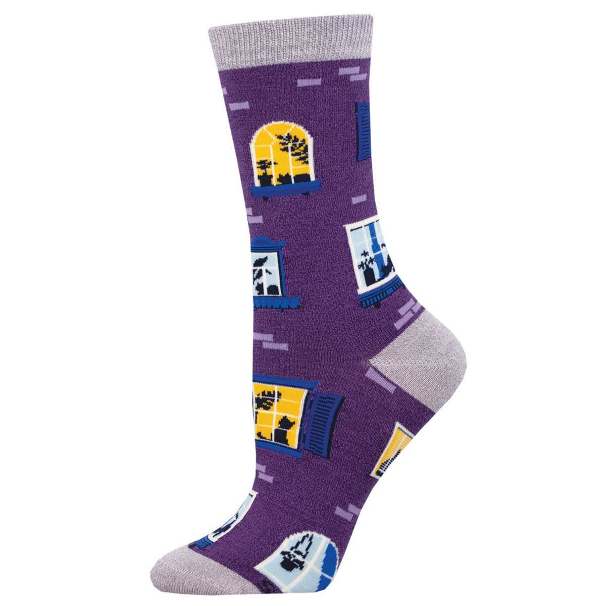 Window Cats Purple Heather - Crew Socks - S/M