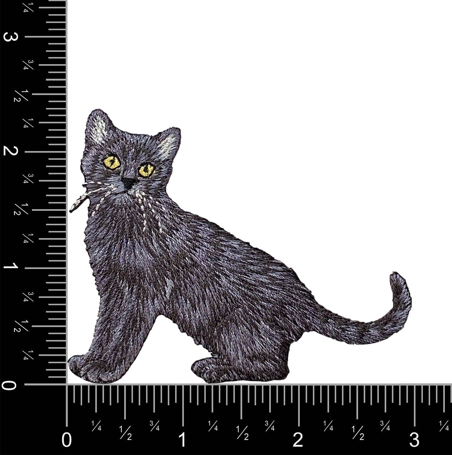 Realistic Full Body Black Cat - Embroidered Iron on Patch